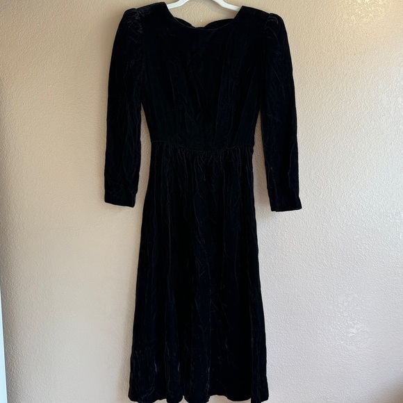 Lanz Vintage Gothic Punk 1990s Black Velvet Vamp Midi Dress With Bows K - Picture 1 of 4